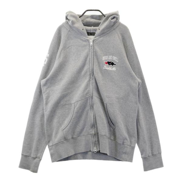 【美品】ROUGH AND SWELL グレー＋ブラウン パーカー 　L ROUGH&SWELL ラフアンドスウェル ジップパーカー カモノハシ グレー系
