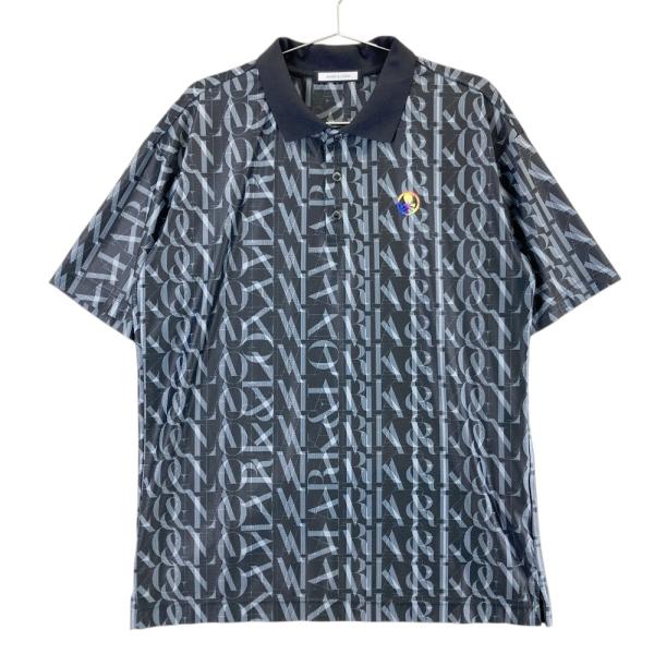 MARK&LONA マークアンドロナ　ポロシャツ　ゴルフ　メンズ　半袖　総柄　M MARK&LONA マークアンドロナ 半袖ポロシャツ 総柄 ブラック系 48
