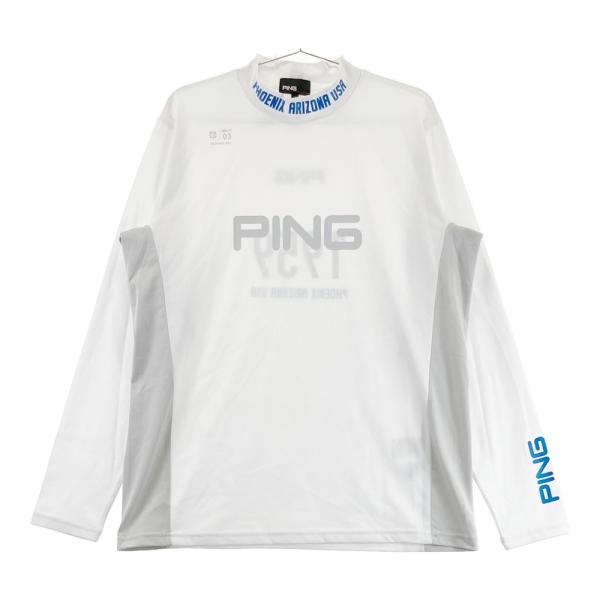 サイズ：L PING ピン 2024年 長袖ハイネックTシャツ  ブルー系 [240101498706] ゴルフウェア メンズ ストスト PING ピン 2024年モデル ハイネック 長袖Tシャツ ホワイト系 L