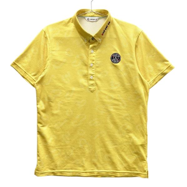 サイズ：L AND PER SE アンパスィ  ボタンダウン 半袖ポロシャツ 総柄 イエロー系 [240101428009] ゴルフウェア メンズ ストスト AND PER SE アンパスィ 半袖ポロシャツ ボタンダウン 総柄