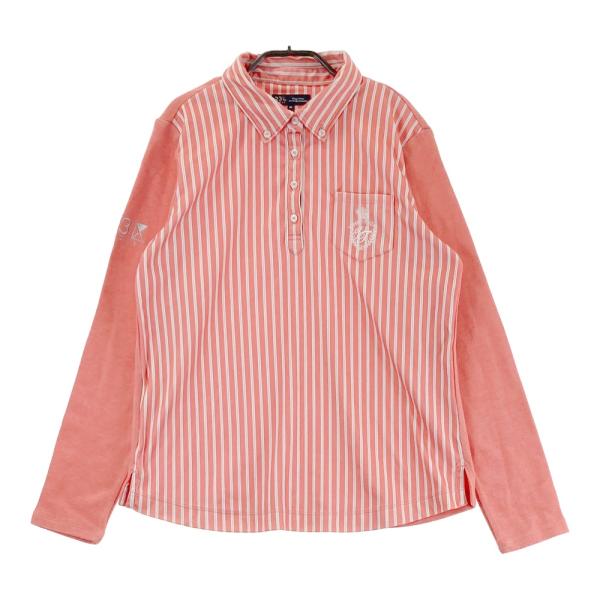 サイズ：0 23区GOLF ニジュウサンクゴルフ  長袖ポロシャツ ストライプ柄 パープル系 [240101427199] ゴルフウェア レディース ストスト サイズ：0 23区GOLF ニジュウサンクゴルフ 長袖ポロシャツ