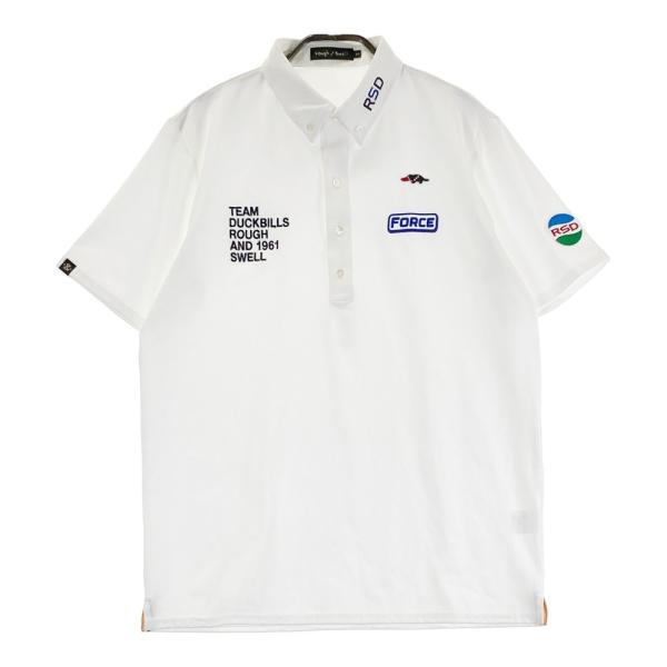 【ラフアンドスウェル】2023年人気ビッグロゴマーク 半袖ゴルフポロシャツM白 カジュアルゴルフドットコムby PALM SPRINGSにrough&swell［ラフ