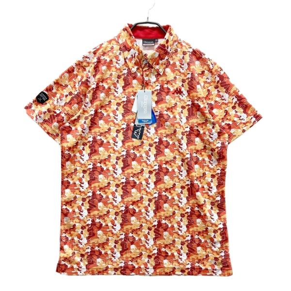 【新品】KAPPA GOLF カッパゴルフ  半袖ポロシャツ 総柄 オレンジ系 O ゴルフウェア メンズ