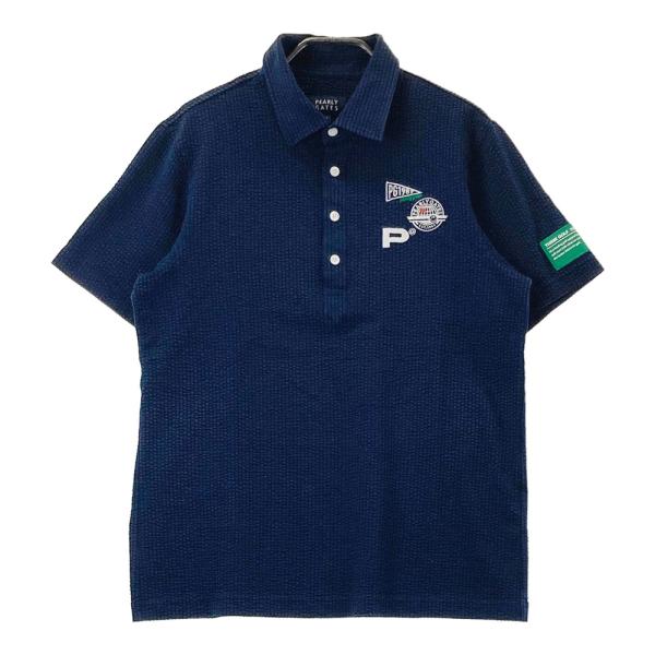 美品 近年 パーリーゲイツ ポロシャツ シアサッカー デカロゴ ゴルフ サイズ4 PEARLY GATES パーリーゲイツ シアサッカー 半袖ポロシャツ ストライプ
