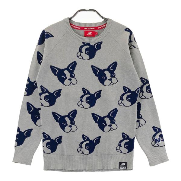 人気美品近年モデルニューバランスゴルフセーターと新品未使用スカートセット、M NEW BALANCE GOLF ニューバランス ニットセーター ボストンテリア 総柄