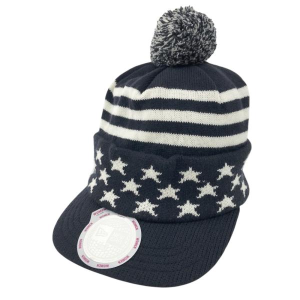 NEW ERA ニューエラ  ボンボン付 ニットキャップ 総柄 ネイビー系  ゴルフウェア