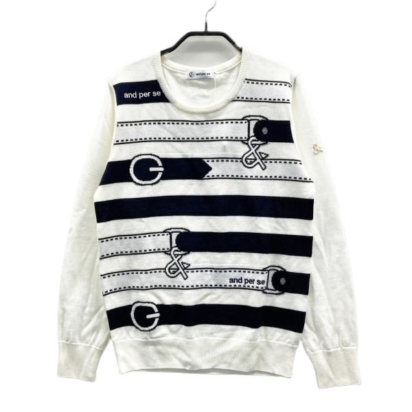 新品】AND PER SE アンパスィ 長袖ニットセーター ウール混 ボーダー