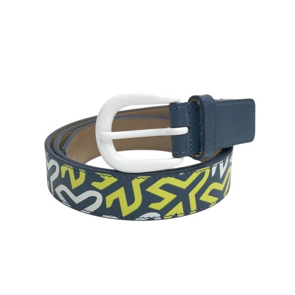 【未使用新品】パーリーゲイツ青色 テキストプリント ベルト PEARLY GATES パーリーゲイツ ベルト ロゴ総柄 ブルー系 ゴルフ