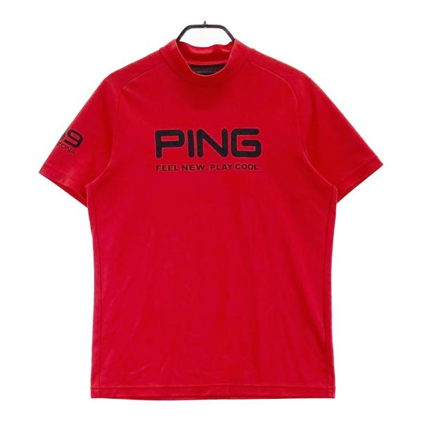 PING ピン モックネック半袖Tシャツ レッド系 L ゴルフウェア メンズ