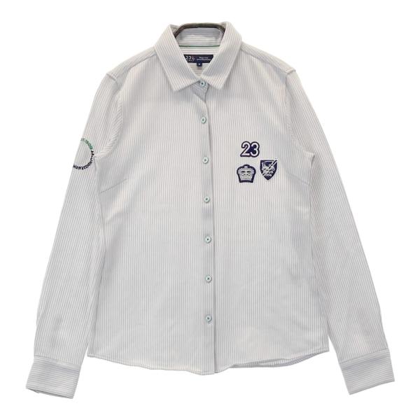 23区GOLF ニジュウサンクゴルフ 長袖シャツ ストライプ柄 グレー系 0