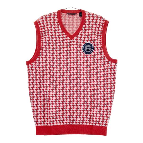 ADIDAS GOLF アディダスゴルフ Vネックニットベスト 千鳥柄 レッド系