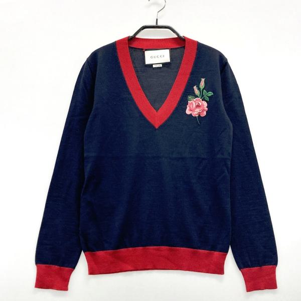 GUCCI グッチ 448282 X1386 長袖 ニット セーター 刺繍 ネイビー系 S