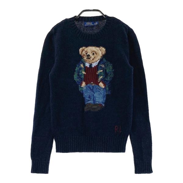 【美品・大きめ2XL・現行】ポロラルフローレン　ポロベア　ニット　リネン混　紺 美品・大きめ2XL・現行】ポロラルフローレン ポロベア ニット リネン混