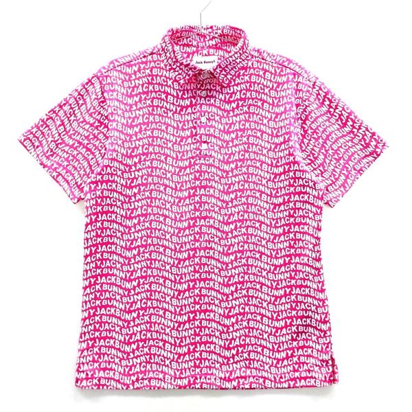 JACK BUNNY ジャックバニー 半袖ポロシャツ ロゴ総柄 ピンク系 4