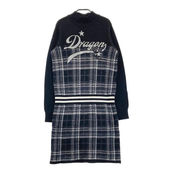 サイズ：2 DANCE WITH DRAGON ダンスウィズドラゴン  ウール混 ニット 長袖ワンピース チビドラ スパンコール刺 ブラック系 [240101559796] ゴルフウェア レディース ストスト Dance With Dragon（ダンスウィズドラゴン） 【新品】DANCE WITH