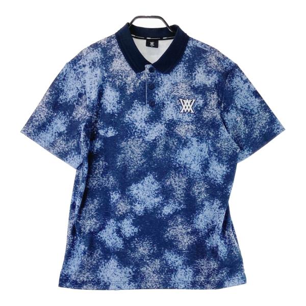 ANEW GOLF アニューゴルフ 半袖ポロシャツ 総柄 ネイビー系 XL ゴルフ