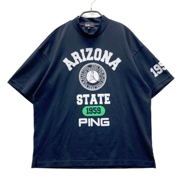 PING ピン 2023年モデル モックネック 半袖Tシャツ プリント ブラック 