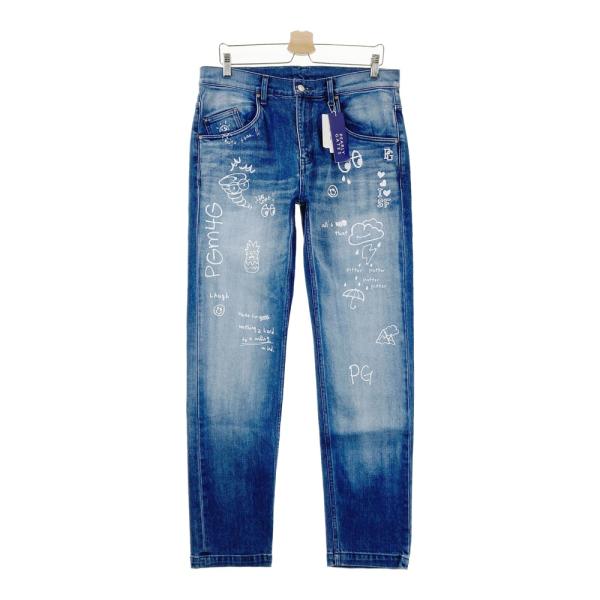 PEARLY GATESパーリーゲイツ　デニムパンツ　サイズ2 ダークネイビー 新品】PEARLY GATES パーリーゲイツ デニムパンツ ペイント 総柄