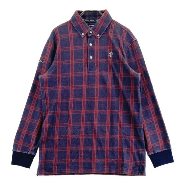 Admiral ゴルフウェア　青　チェック柄　ポロシャツ ADMIRAL アドミラル 長袖ポロシャツ チェック柄 ネイビー系 LL ゴルフ