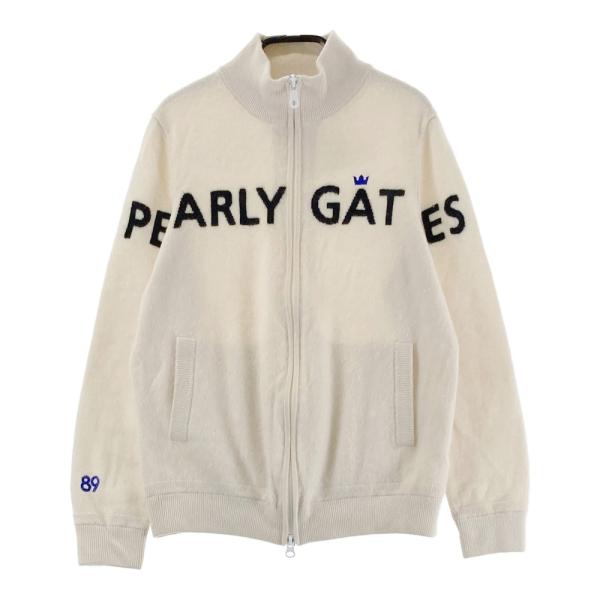 サイズ：0 PEARLY GATES パーリーゲイツ  カシミヤ ジップジャケット ロゴ  ホワイト系 [240101580409] ゴルフウェア レディース ストスト PEARLY GATES（パーリーゲイツ） カシミヤ ジップジャケット ロゴ
