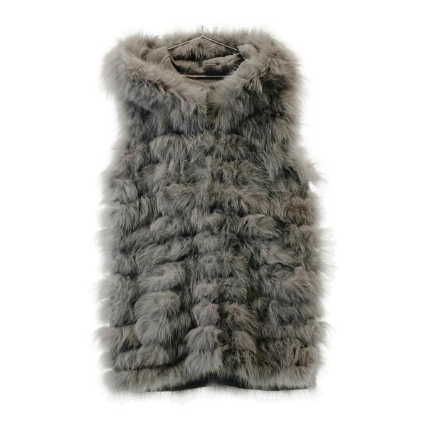 セオリー フォックスファーロングベスト ロングジレ フーディ ブラック Sサイズ theory セオリー フォックスファーベスト ジレ グレー系 S レディース