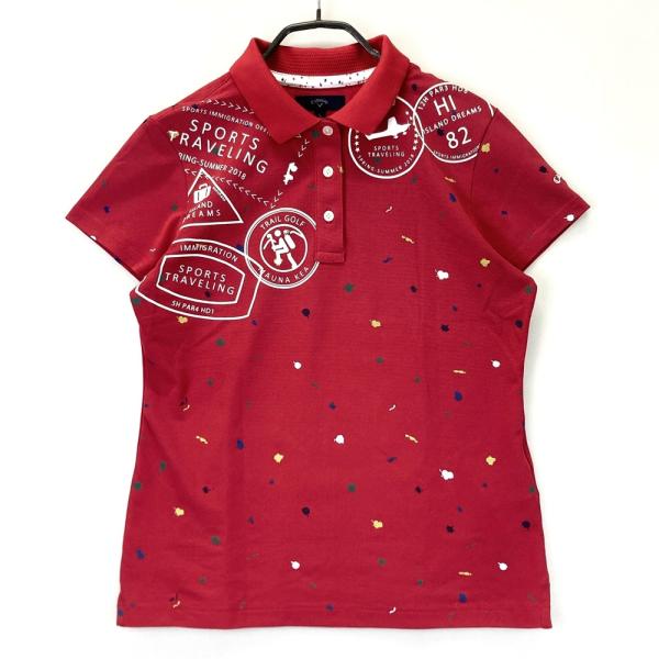 美品】CALLAWAY キャロウェイ 半袖ポロシャツ 総柄 レッド系 L ゴルフ