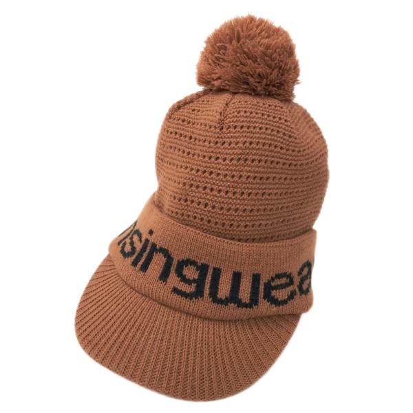 【新品】MUNSING WEAR マンシングウェア  ニットキャップ ボンボン付  ブラウン系 F(55-59cm) ゴルフウェア