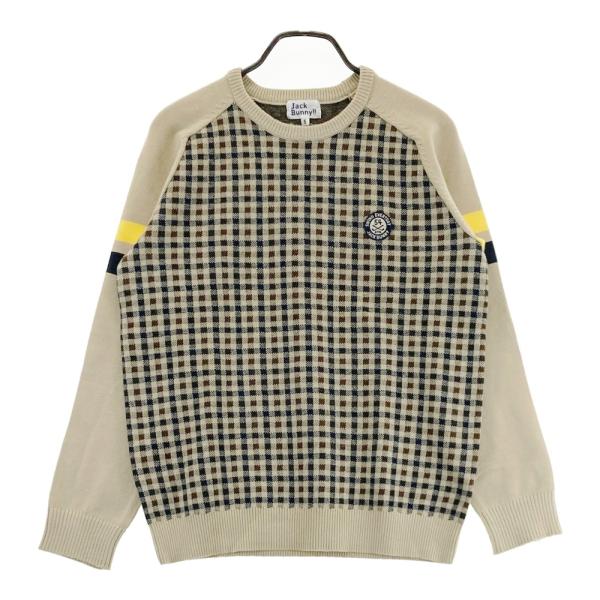 男女OK チェック柄 JACK BUNNY セーター サイズ4 JACK BUNNY ジャックバニー 長袖ニットセーター チェック柄 ベージュ系