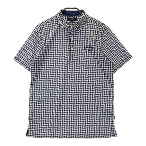 ★美品★Callaway パターン柄ポロシャツ Mサイズ CALLAWAY キャロウェイ 2025年モデル 半袖ポロシャツ 千鳥柄 ネイビー