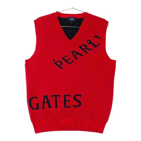 サイズ：4 PEARLY GATES パーリーゲイツ 2024年モデル Vネック ニットベスト ワッペン  レッド系 [240101616698] ゴルフウェア メンズ ストスト PEARLY GATES（パーリーゲイツ） 2024年モデル Vネック ニットベスト