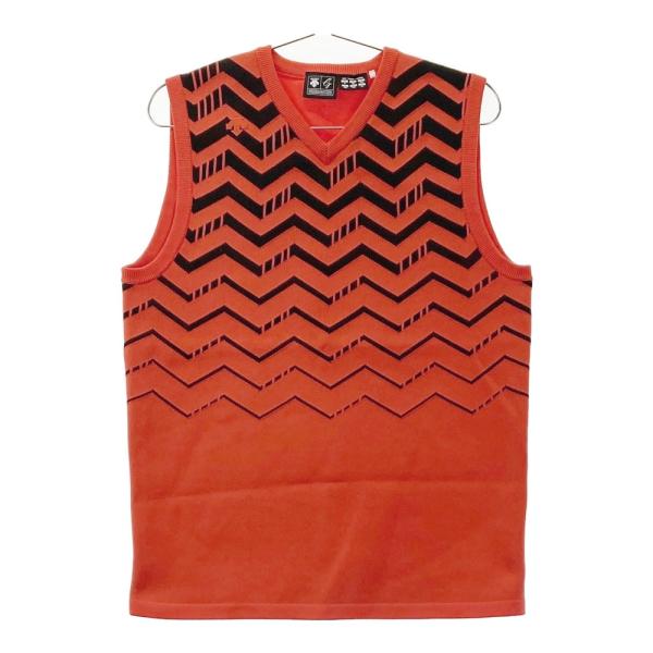 DESCENTE GOLF デサントゴルフ Vネック ニットベスト 総柄 オレンジ系