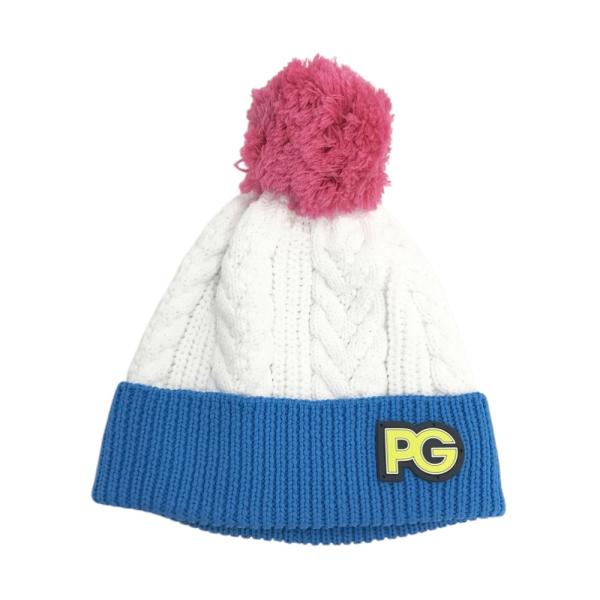 【新品】PEARLY GATES パーリーゲイツ  ボンボン付 ニット帽  ホワイト系 F ゴルフウェア