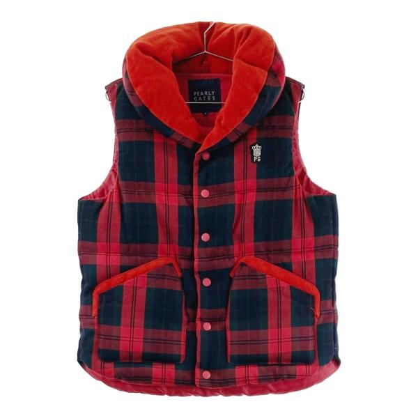 PEARLY GATES パーリーゲイツ ダウンベスト ウール チェック柄 レッド