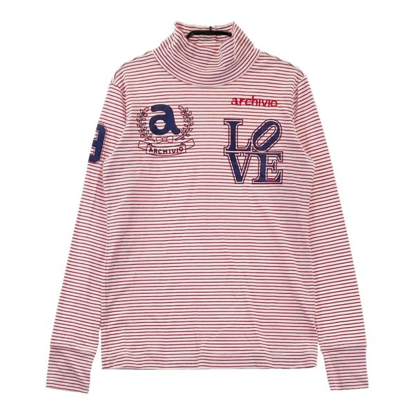 ARCHIVIO アルチビオ ハイネック 長袖Tシャツ ロゴプリント ボーダー柄