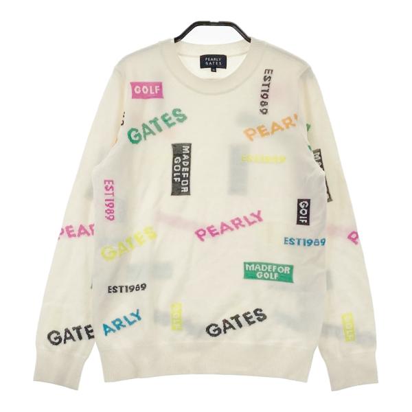サイズ：0 PEARLY GATES パーリーゲイツ  カシミヤ混 ニットセーター ロゴ柄 ホワイト系 [240101644509] ゴルフウェア レディース ストスト PEARLY GATES（パーリーゲイツ） カシミヤ混 ニットセーター ロゴ柄