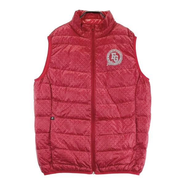 FILA GOLF フィラゴルフ  ダウンジップベスト 総柄 レッド系 LL ゴルフウェア メンズ