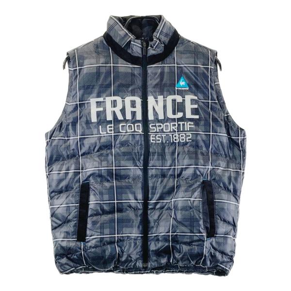 LE COQ GOLF ルコックゴルフ  ダウン ジップベスト チェック柄 グレー系 L ゴルフウェア メンズ