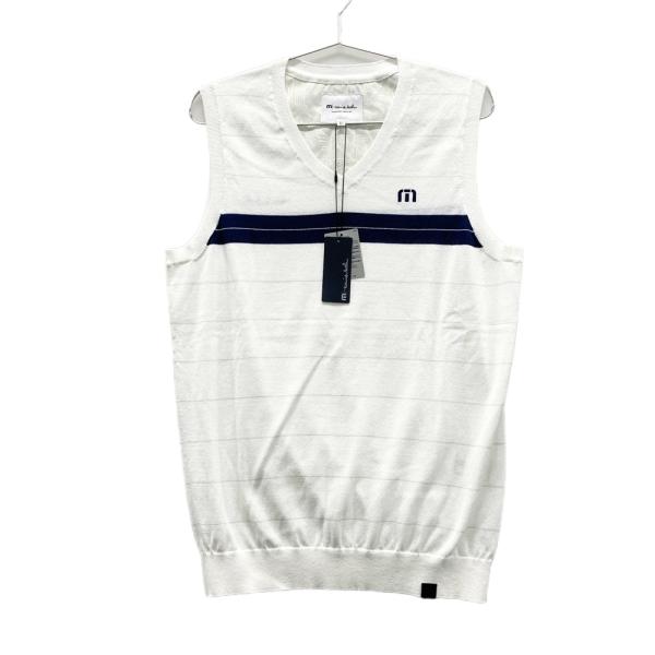 【新品】TRAVIS MATHEW トラビスマシュー  ニットベスト ボーダー柄 ホワイト系 L ゴルフウェア メンズ