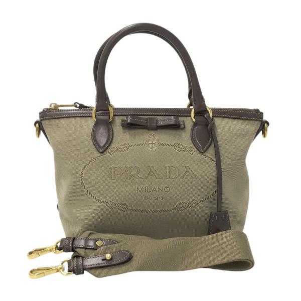 PRADA プラダ 1BA111 キャンバス×レザー 2way ハンドバッグ ロゴ 