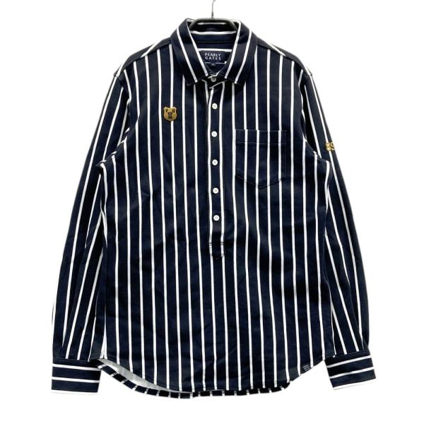 PEARLYGATES 未使用品 長袖ポロシャツ 紺 ネイビー ストライプ PEARLY GATES パーリーゲイツ 長袖ポロシャツ ストライプ柄 ネイビー系