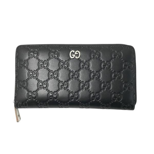 GUCCI グッチ 473928 ラウンドジップ 長財布 シマ GGロゴ ブラック系