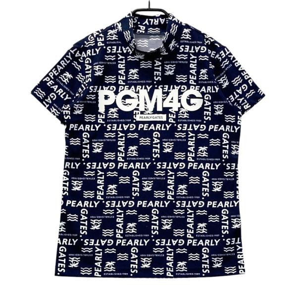 PEARLY GATES モックネックシャツ ネイビー 総柄 PEARLY GATES（パーリーゲイツ） モックネック 半袖Tシャツ ロゴ 総柄