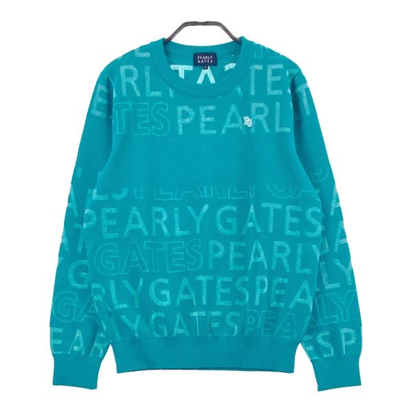 サイズ：1 PEARLY GATES パーリーゲイツ 2024年モデル ニットセーター ジャガード ロゴ 総柄 グリーン系 [240101688012] ゴルフウェア レディース ストスト PEARLY GATES（パーリーゲイツ） 2024年モデル ニットセーター