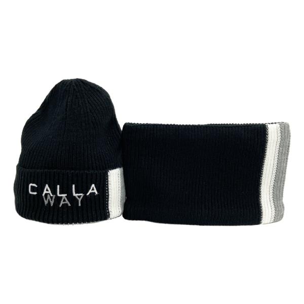 【新品】CALLAWAY キャロウェイ  ネックウォーマー付 ニット帽  ブラック系 FR ゴルフウェア