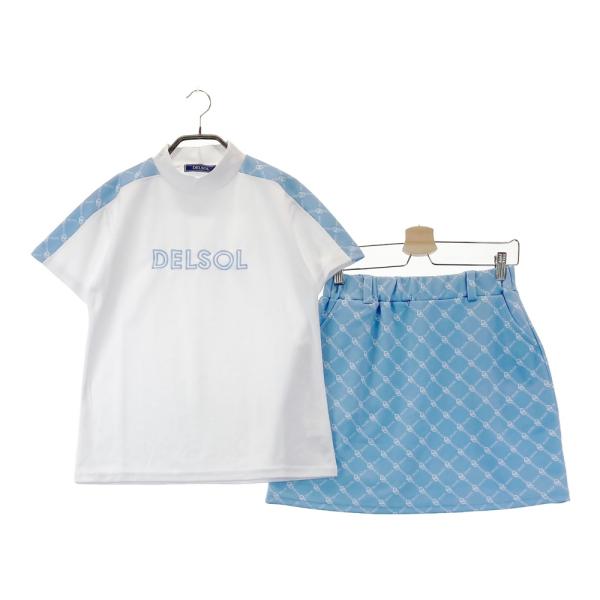 DELSOL 千鳥格子柄 半袖シャツ スカート セットアップ DELSOL デルソル 半袖Tシャツ スカート セットアップ 総柄 ブルー系 L