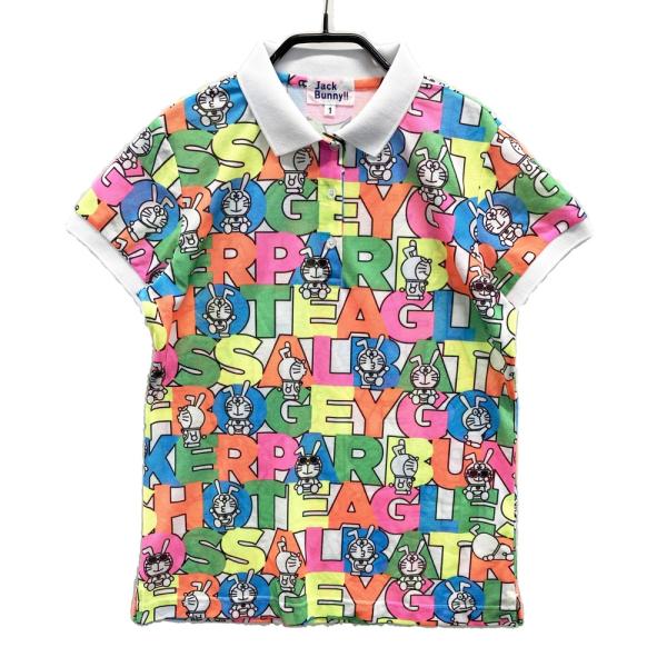 【美品/レディースL】ジャックバニー ドラえもん 半袖ポロシャツ ゴルフ 白 Jack Bunny!!（ジャックバニー） JACK BUNNY ×ドラえもん 半袖