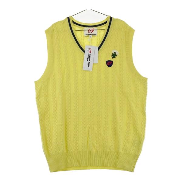 【新品】MASTER BUNNY EDITION マスターバニーエディション  カシミヤ ニットベスト 花ワッペン  イエロー系 4 ゴルフウェア メンズ