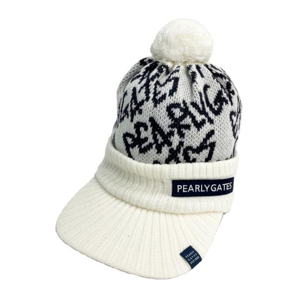 PEARLY GATES パーリーゲイツ  ニットキャップ ポンポン 総柄 ホワイト系 FR ゴルフウェア