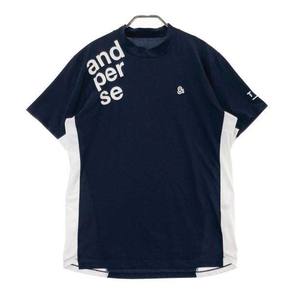 サイズ：L AND PER SE アンパスィ  ハイネック 半袖Tシャツ  ブルー系 [240101429197] ゴルフウェア メンズ ストスト AND PER SE アンパスィ モックネック 半袖Tシャツ ネイビー系 L