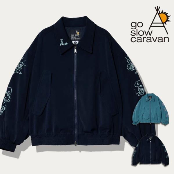 go slow caravan ゴースローキャラバン ブルゾン ジャケット チェーン刺繍 落書き風 ポリエステルツイル ライトアウター メンズ レディース ユニセックス